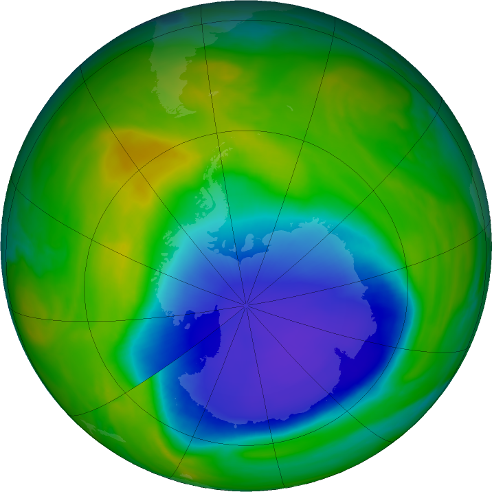 Antarctic ozone map for 12 November 2023